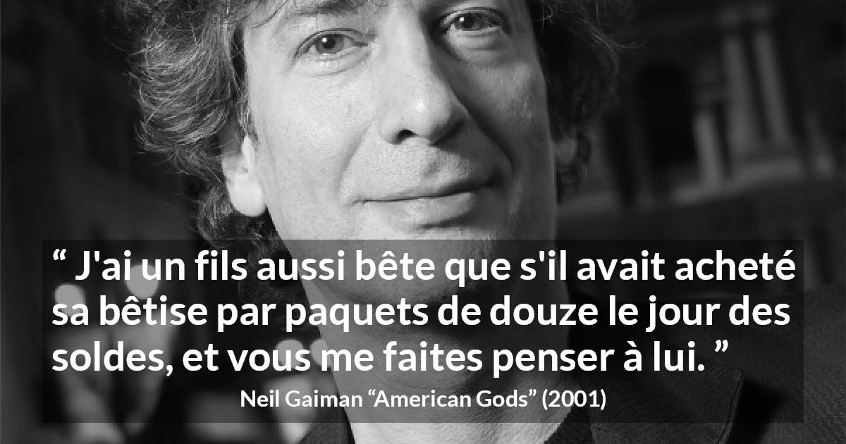 Citation de Neil Gaiman sur la stupidité tirée d'American Gods - J'ai un fils aussi bête que s'il avait acheté sa bêtise par paquets de douze le jour des soldes, et vous me faites penser à lui.