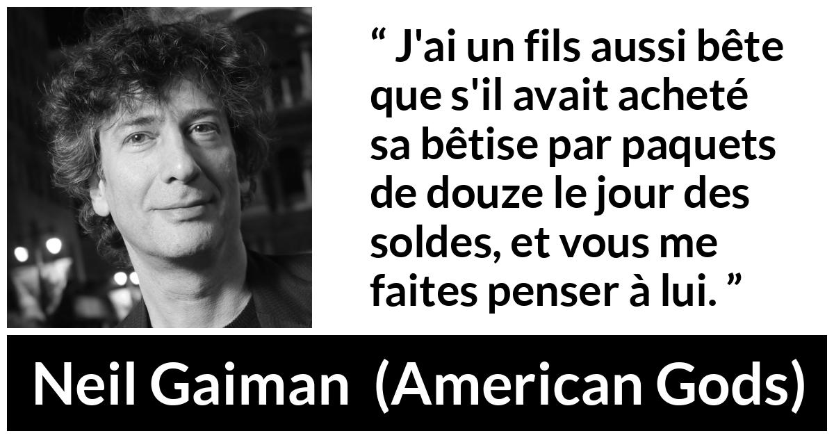 Citation de Neil Gaiman sur la stupidité tirée d'American Gods - J'ai un fils aussi bête que s'il avait acheté sa bêtise par paquets de douze le jour des soldes, et vous me faites penser à lui.