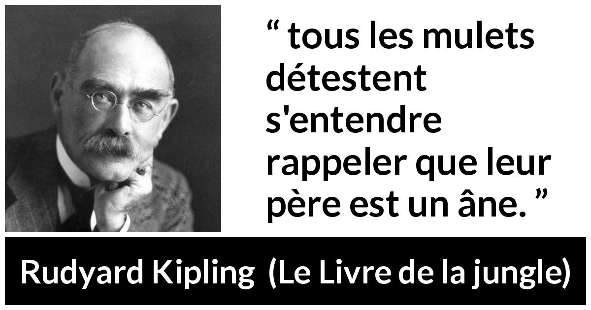 Citation de Rudyard Kipling sur la stupidité tirée du Livre de la jungle - tous les mulets détestent s'entendre rappeler que leur père est un âne.