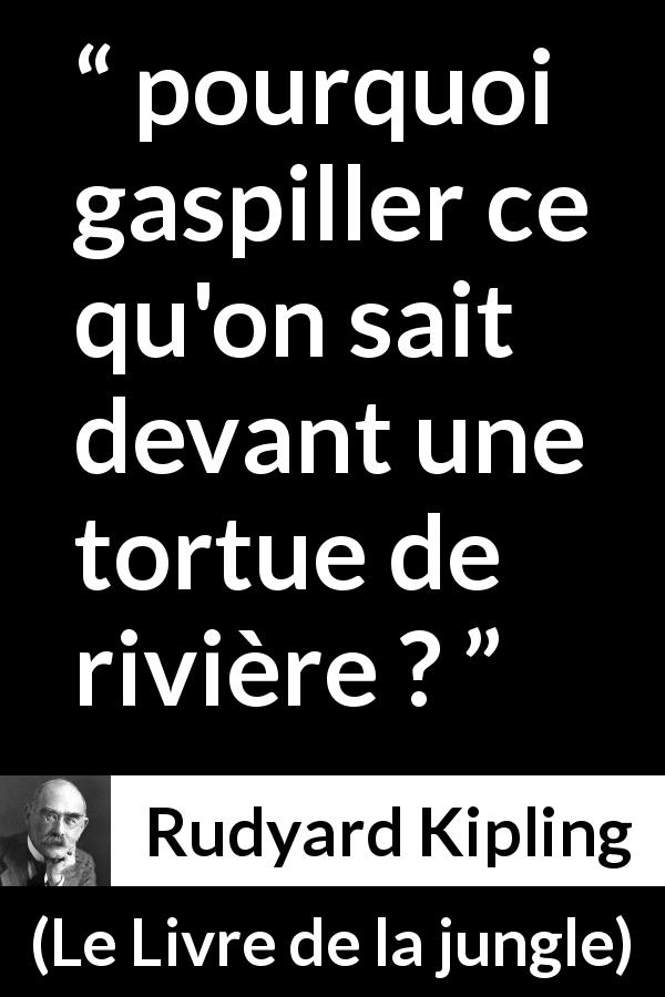 Citation de Rudyard Kipling sur le savoir tirée du Livre de la jungle - pourquoi gaspiller ce qu'on sait devant une tortue de rivière ?