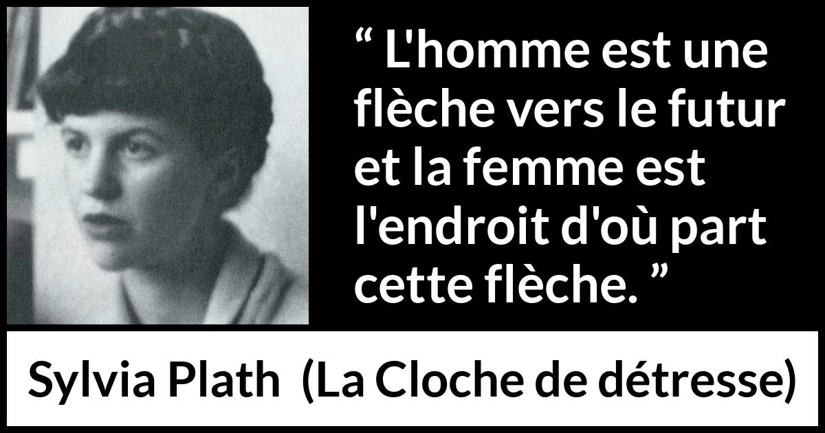 Citation de Sylvia Plath sur les femmes tirée de La Cloche de détresse - L'homme est une flèche vers le futur et la femme est l'endroit d'où part cette flèche.