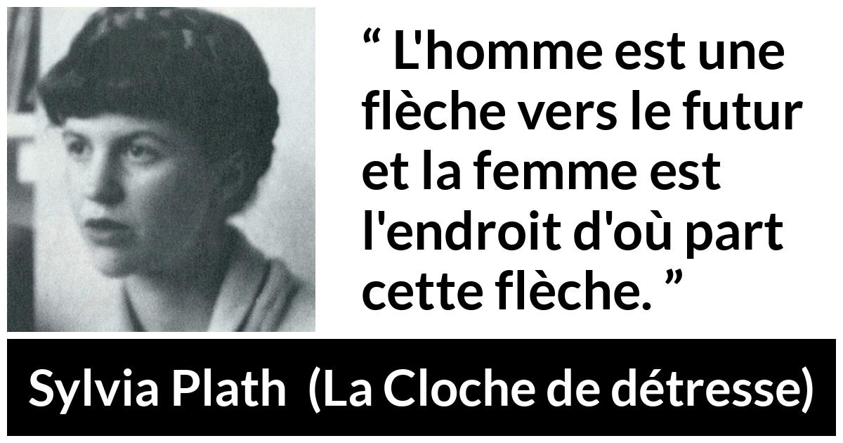 Citation de Sylvia Plath sur les femmes tirée de La Cloche de détresse - L'homme est une flèche vers le futur et la femme est l'endroit d'où part cette flèche.