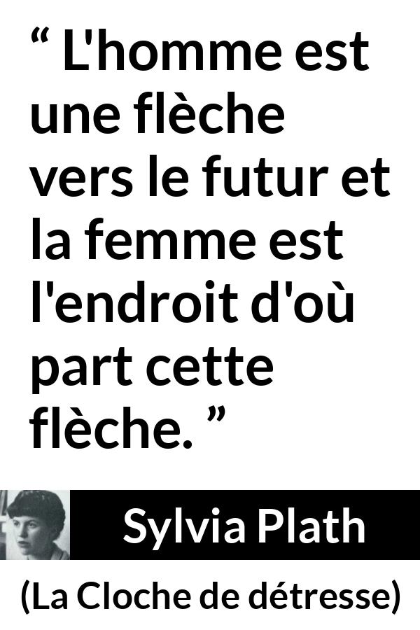 Citation de Sylvia Plath sur les femmes tirée de La Cloche de détresse - L'homme est une flèche vers le futur et la femme est l'endroit d'où part cette flèche.