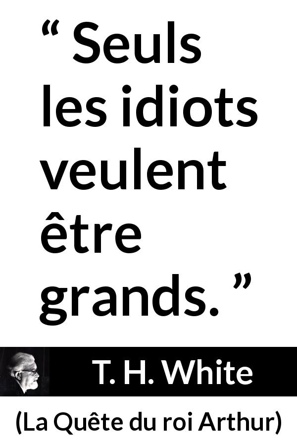 Citation de T. H. White sur la stupidité tirée de La Quête du roi Arthur - Seuls les idiots veulent être grands.