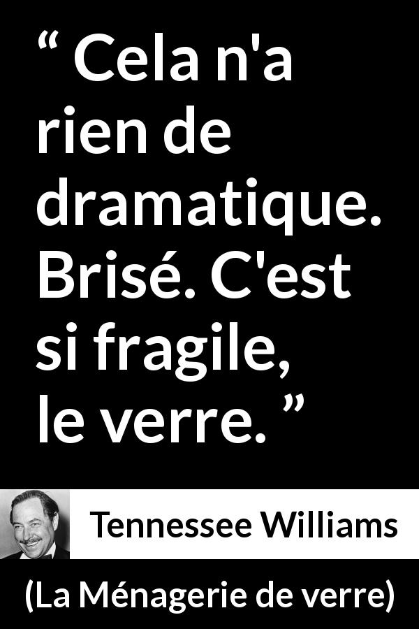 Citation de Tennessee Williams sur la fragilité tirée de La Ménagerie de verre - Cela n'a rien de dramatique. Brisé. C'est si fragile, le verre.