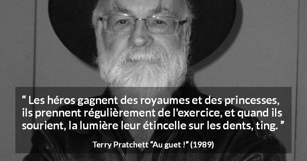 Citation de Terry Pratchett sur la perfection tirée d'Au guet ! - Les héros gagnent des royaumes et des princesses, ils prennent régulièrement de l'exercice, et quand ils sourient, la lumière leur étincelle sur les dents, ting.