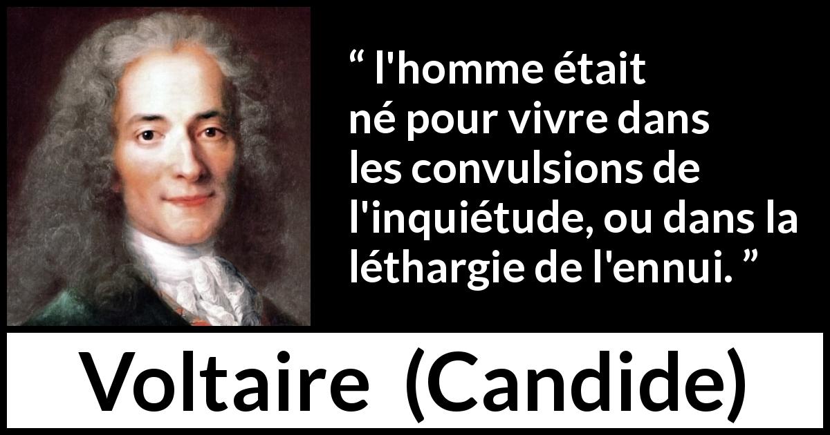 Citation de Voltaire sur l'ennui tirée de Candide - l'homme était né pour vivre dans les convulsions de l'inquiétude, ou dans la léthargie de l'ennui.