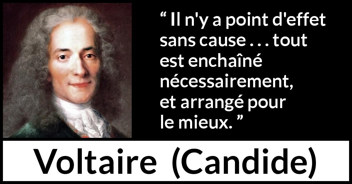 Citation de Voltaire sur la causalité tirée de Candide - Il n'y a point d'effet sans cause . . . tout est enchaîné nécessairement, et arrangé pour le mieux.