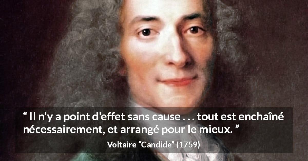 Citation de Voltaire sur la causalité tirée de Candide - Il n'y a point d'effet sans cause . . . tout est enchaîné nécessairement, et arrangé pour le mieux.