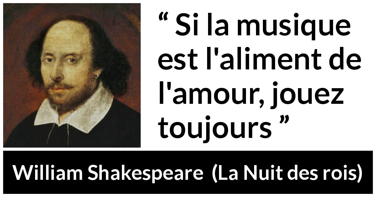 Citation de William Shakespeare sur l'amour tirée de La Nuit des rois - Si la musique est l'aliment de l'amour, jouez toujours