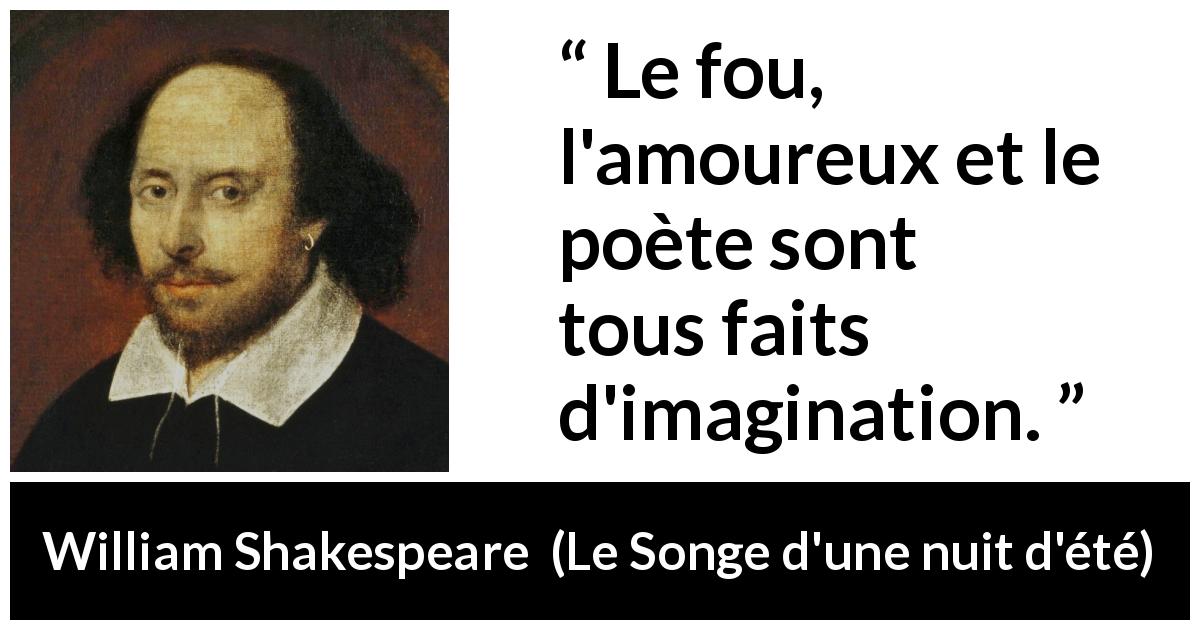 Citation de William Shakespeare sur l'imagination tirée du Songe d'une nuit d'été - Le fou, l'amoureux et le poète sont tous faits d'imagination.