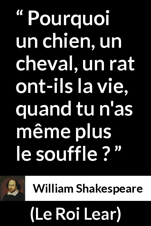 Citation de William Shakespeare sur l'injustice tirée du Roi Lear - Pourquoi un chien, un cheval, un rat ont-ils la vie, quand tu n'as même plus le souffle ?