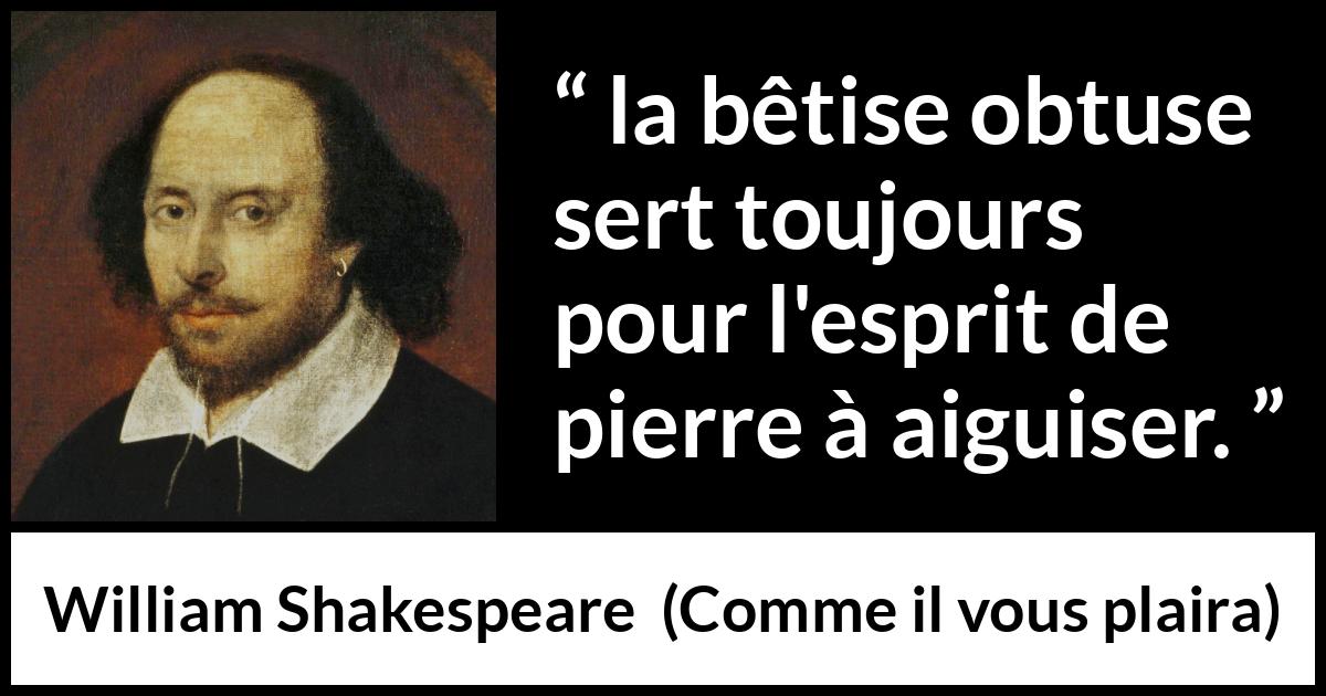 Citation de William Shakespeare sur l'intelligence tirée de Comme il vous plaira - la bêtise obtuse sert toujours pour l'esprit de pierre à aiguiser.