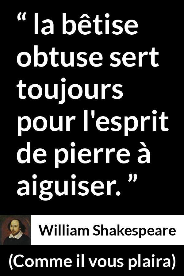Citation de William Shakespeare sur l'intelligence tirée de Comme il vous plaira - la bêtise obtuse sert toujours pour l'esprit de pierre à aiguiser.