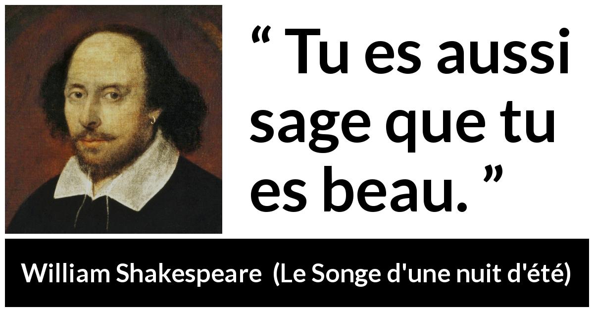 Citation de William Shakespeare sur la beauté tirée du Songe d'une nuit d'été - Tu es aussi sage que tu es beau.