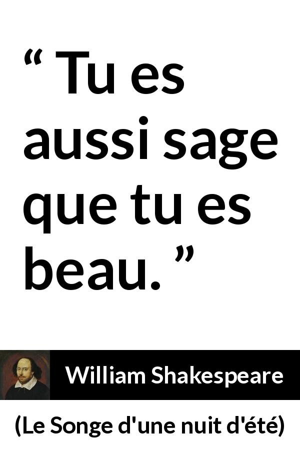 Citation de William Shakespeare sur la beauté tirée du Songe d'une nuit d'été - Tu es aussi sage que tu es beau.