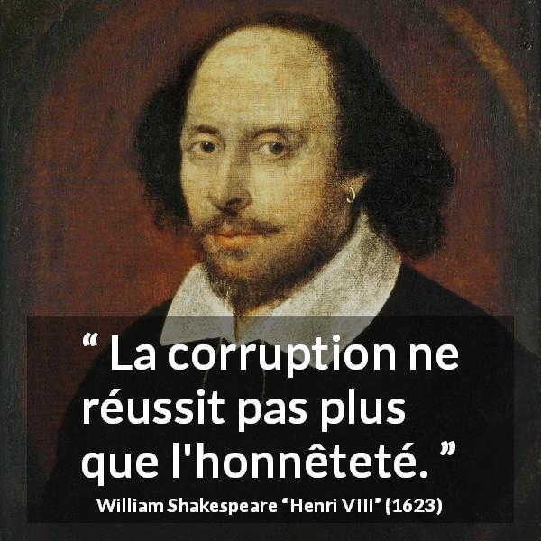 Citation de William Shakespeare sur la corruption tirée de Henri VIII - La corruption ne réussit pas plus que l'honnêteté.