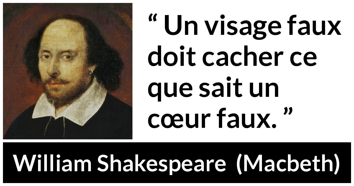 Citation de William Shakespeare sur la dissimulation tirée de Macbeth - Un visage faux doit cacher ce que sait un cœur faux.