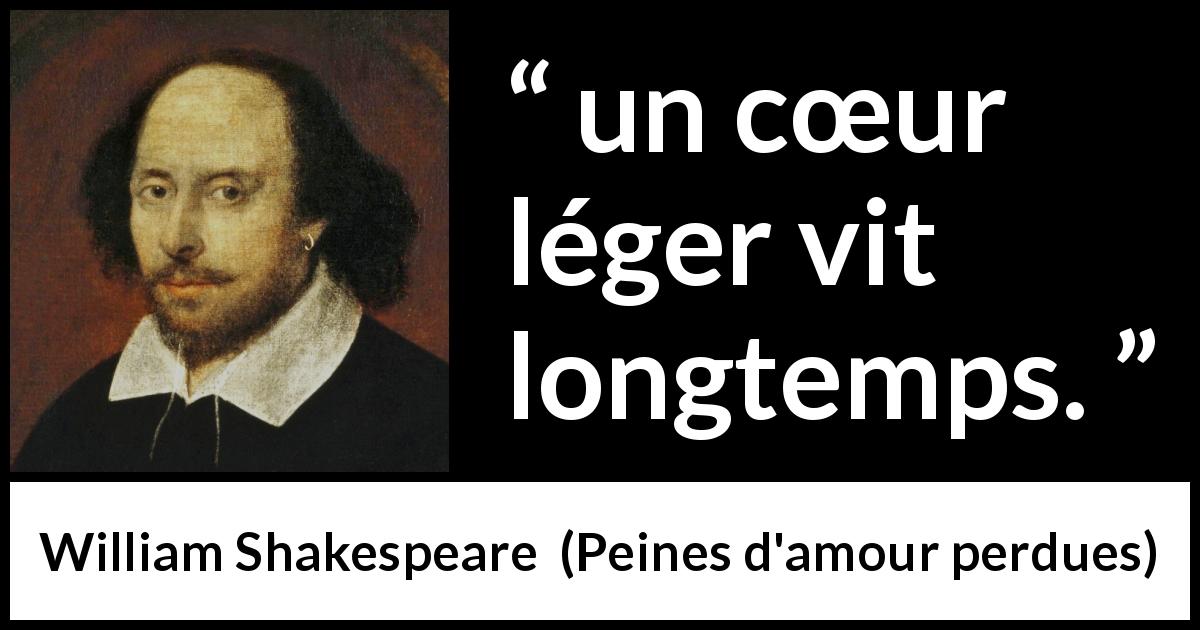 Citation de William Shakespeare sur la légèreté tirée de Peines d'amour perdues - un cœur léger vit longtemps.