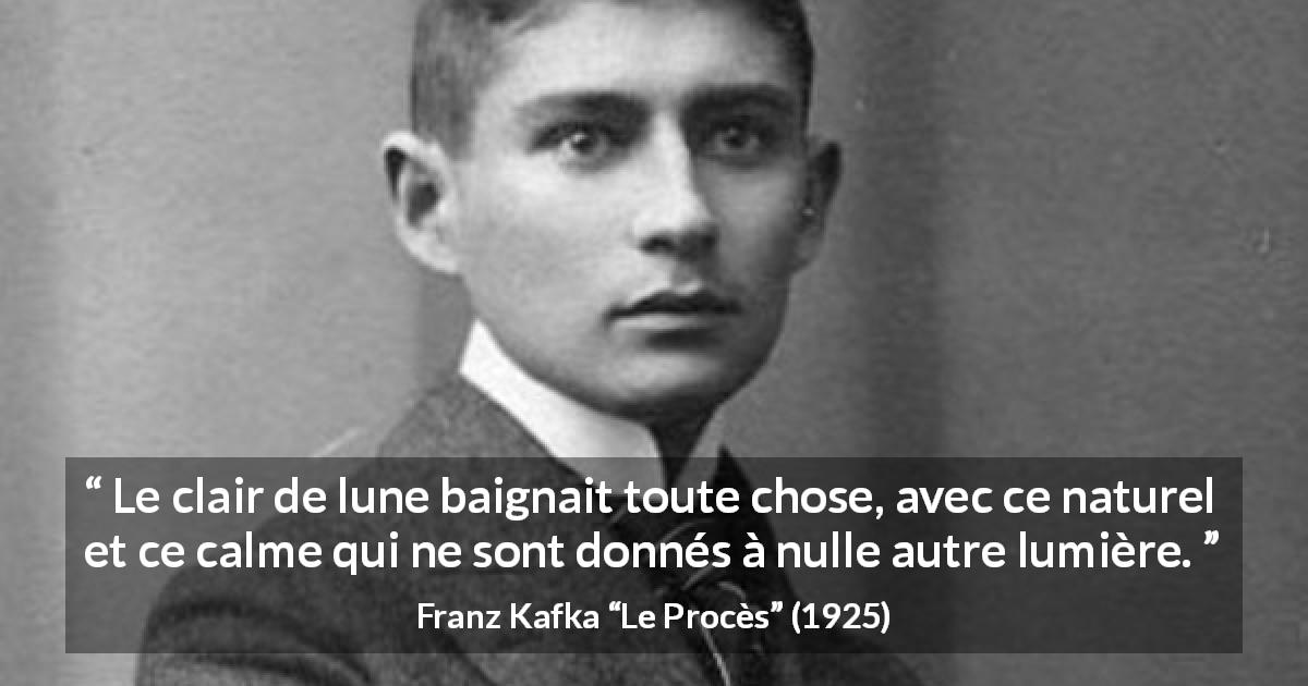 Citation de Franz Kafka sur le calme tirée du Procès - Le clair de lune baignait toute chose, avec ce naturel et ce calme qui ne sont donnés à nulle autre lumière.