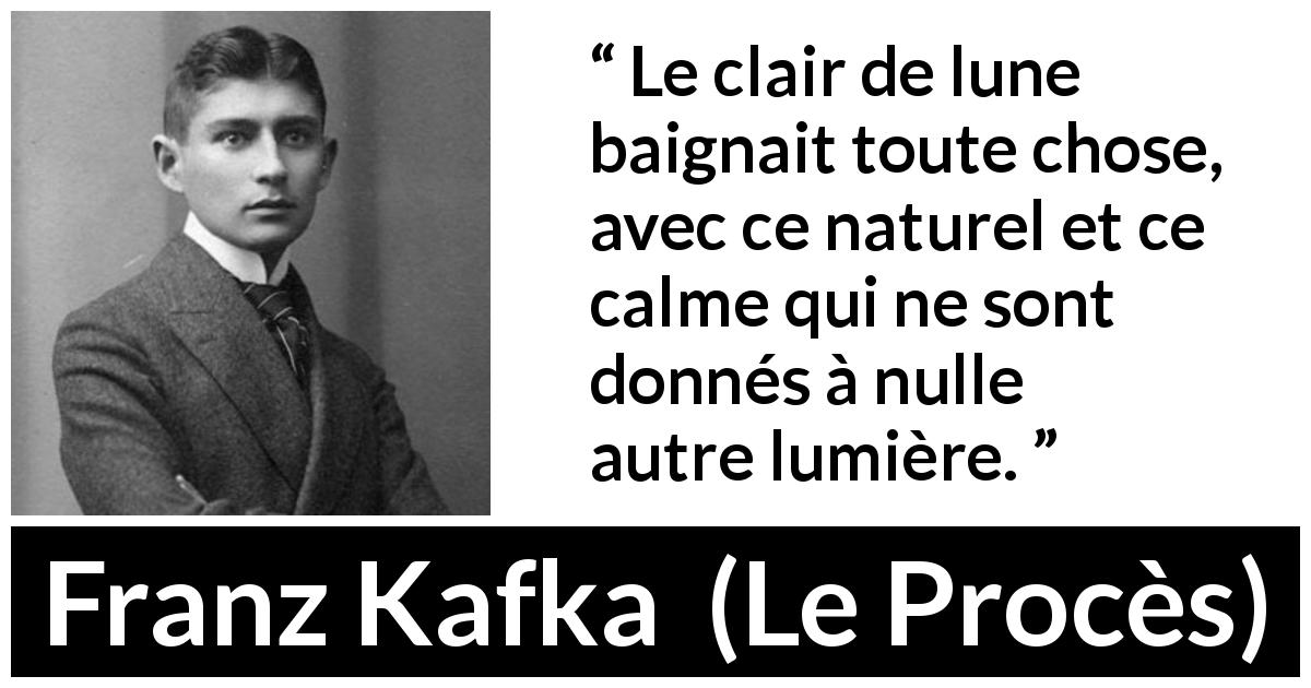 Citation de Franz Kafka sur le calme tirée du Procès - Le clair de lune baignait toute chose, avec ce naturel et ce calme qui ne sont donnés à nulle autre lumière.