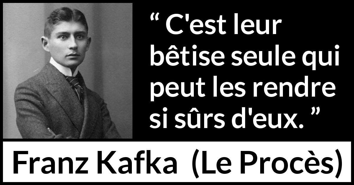 Citation de Franz Kafka sur la stupidité tirée du Procès - C'est leur bêtise seule qui peut les rendre si sûrs d'eux.