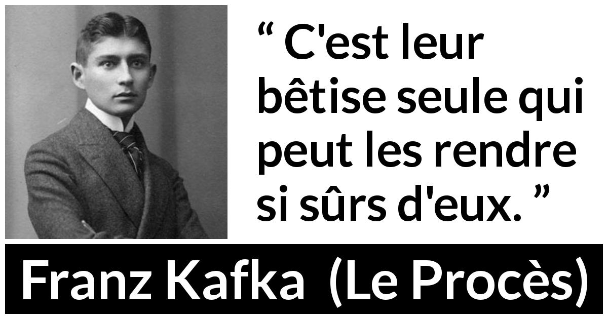 Citation de Franz Kafka sur la stupidité tirée du Procès - C'est leur bêtise seule qui peut les rendre si sûrs d'eux.