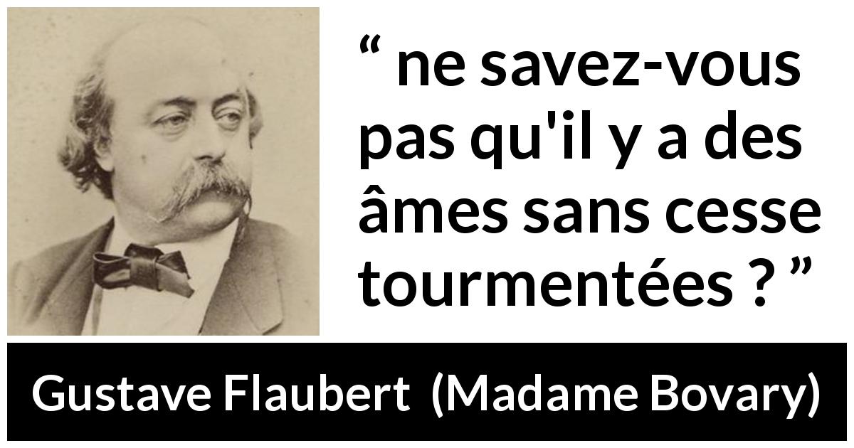 Citation de Gustave Flaubert sur l'âme tirée de Madame Bovary - ne savez-vous pas qu'il y a des âmes sans cesse tourmentées ?