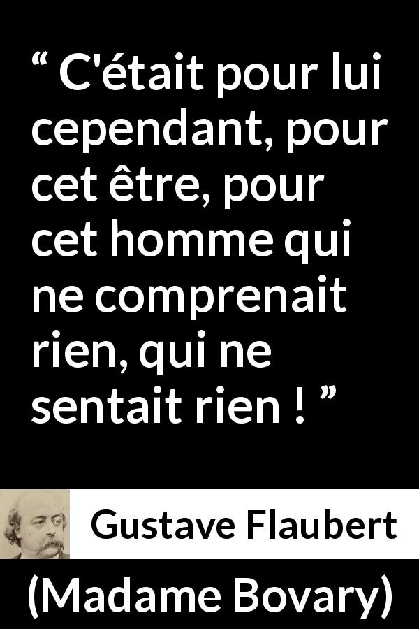 Citation de Gustave Flaubert sur les hommes tirée de Madame Bovary - C'était pour lui cependant, pour cet être, pour cet homme qui ne comprenait rien, qui ne sentait rien !