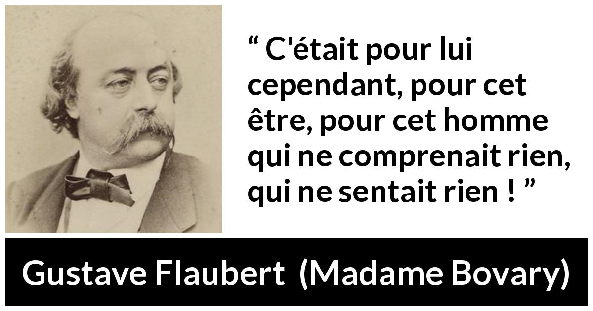 Citation de Gustave Flaubert sur les hommes tirée de Madame Bovary - C'était pour lui cependant, pour cet être, pour cet homme qui ne comprenait rien, qui ne sentait rien !