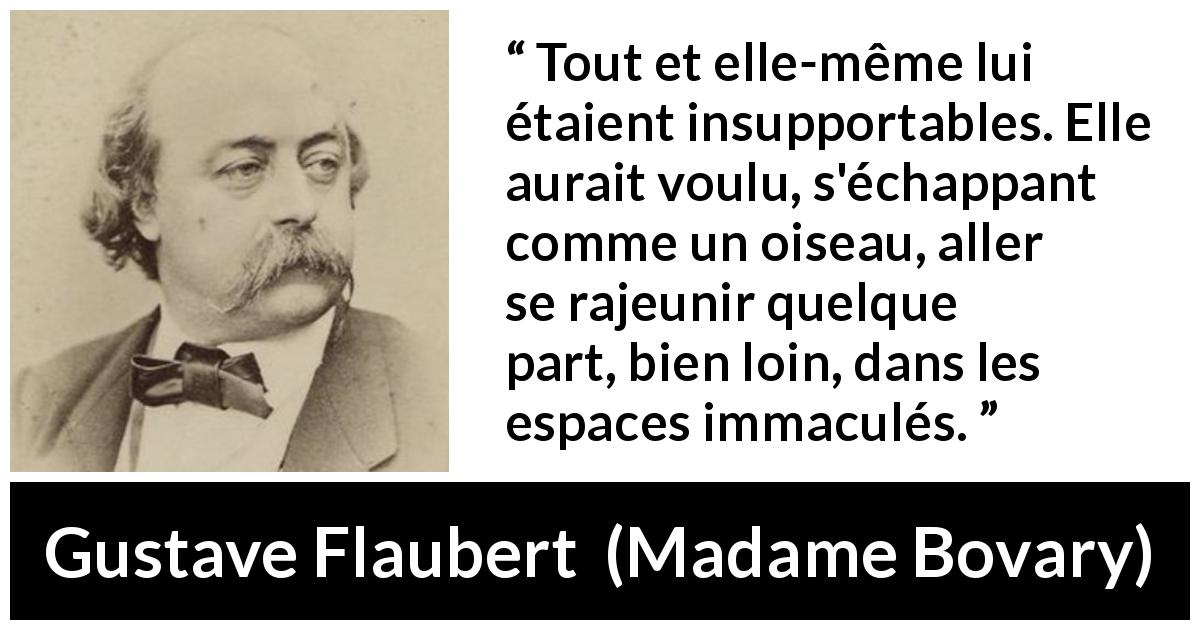 Citation de Gustave Flaubert sur la jeunesse tirée de Madame Bovary - Tout et elle-même lui étaient insupportables. Elle aurait voulu, s'échappant comme un oiseau, aller se rajeunir quelque part, bien loin, dans les espaces immaculés.