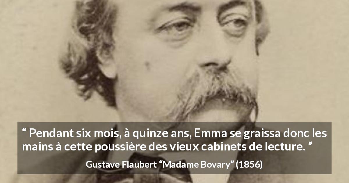 Citation de Gustave Flaubert sur la lecture tirée de Madame Bovary - Pendant six mois, à quinze ans, Emma se graissa donc les mains à cette poussière des vieux cabinets de lecture.