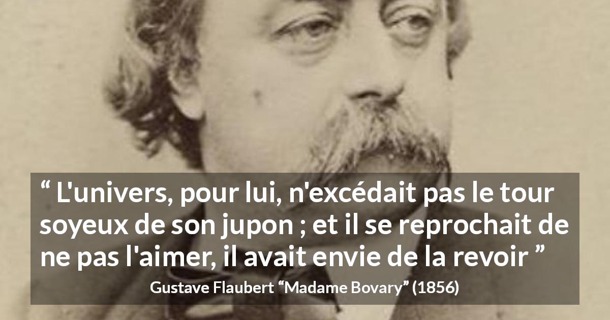 Citation de Gustave Flaubert sur l'obsession tirée de Madame Bovary - L'univers, pour lui, n'excédait pas le tour soyeux de son jupon ; et il se reprochait de ne pas l'aimer, il avait envie de la revoir