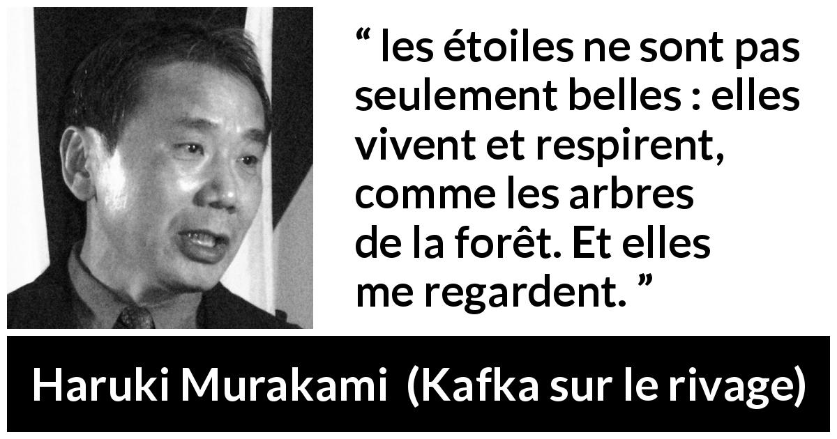 Citation de Haruki Murakami sur les arbres tirée de Kafka sur le rivage - les étoiles ne sont pas seulement belles : elles vivent et respirent, comme les arbres de la forêt. Et elles me regardent.