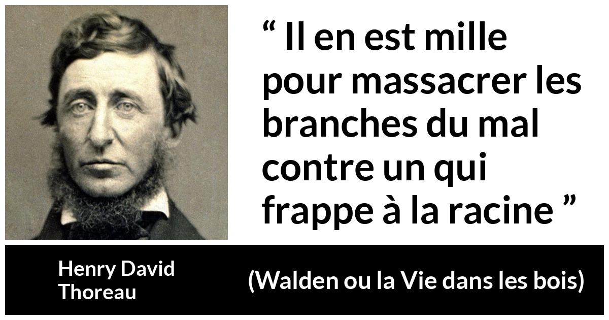 Citation de Henry David Thoreau sur le mal tirée de Walden ou la Vie dans les bois - Il en est mille pour massacrer les branches du mal contre un qui frappe à la racine