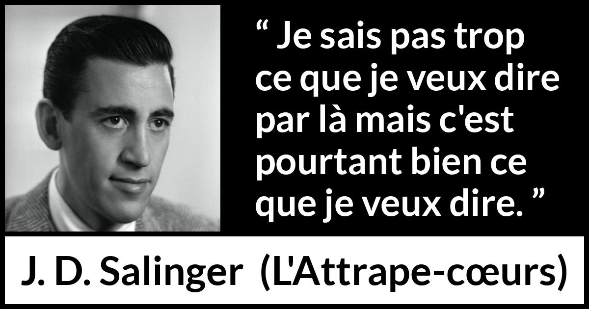 Citation de J. D. Salinger sur les sens tirée de L'Attrape-cœurs - Je sais pas trop ce que je veux dire par là mais c'est pourtant bien ce que je veux dire.