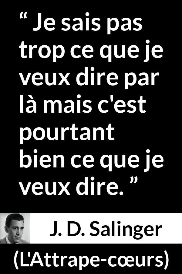 Citation de J. D. Salinger sur les sens tirée de L'Attrape-cœurs - Je sais pas trop ce que je veux dire par là mais c'est pourtant bien ce que je veux dire.