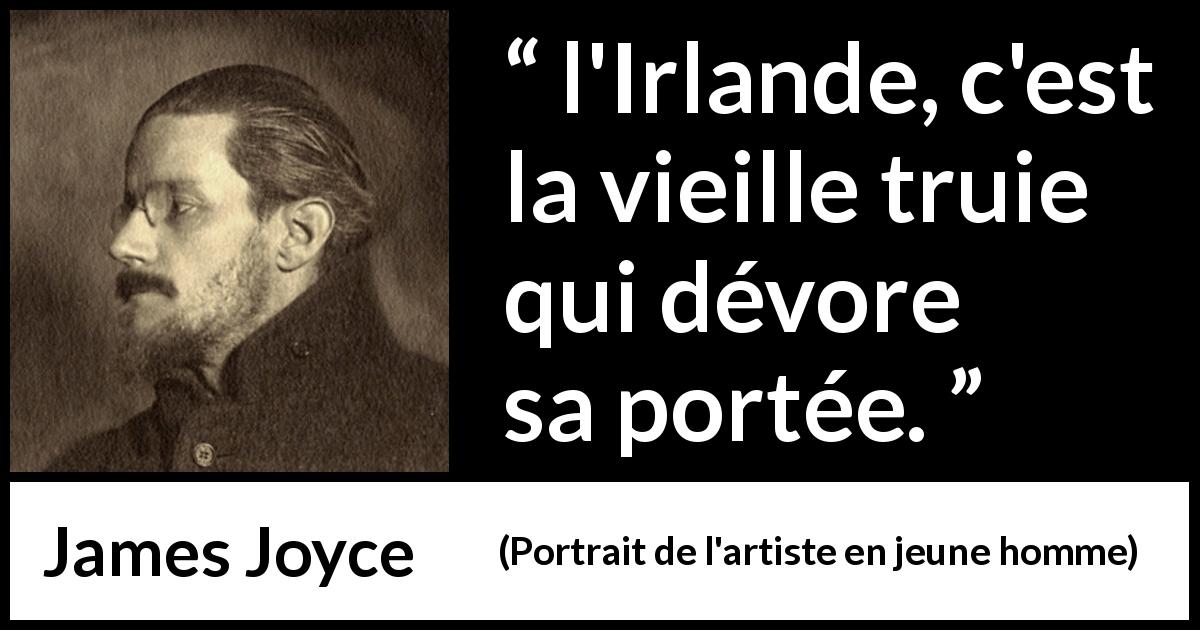 Citation de James Joyce sur l'Irlande tirée de Portrait de l'artiste en jeune homme - l'Irlande, c'est la vieille truie qui dévore sa portée.