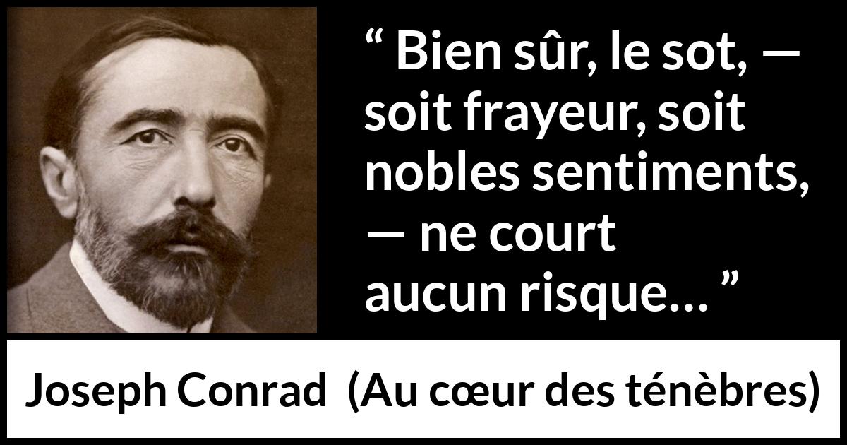 Citation de Joseph Conrad sur la stupidité tirée d'Au cœur des ténèbres - Bien sûr, le sot, — soit frayeur, soit nobles sentiments, — ne court aucun risque…