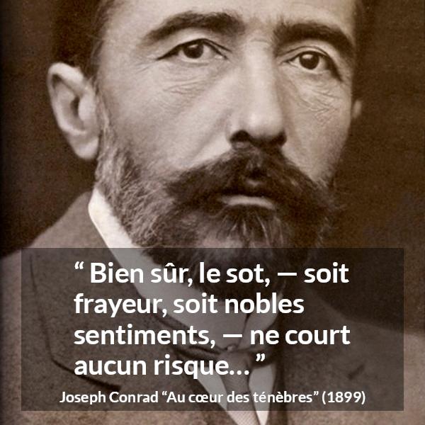 Citation de Joseph Conrad sur la stupidité tirée d'Au cœur des ténèbres - Bien sûr, le sot, — soit frayeur, soit nobles sentiments, — ne court aucun risque…