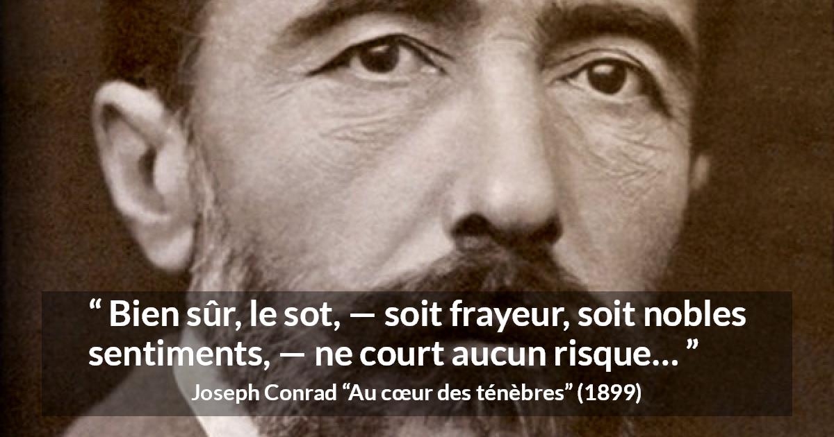 Citation de Joseph Conrad sur la stupidité tirée d'Au cœur des ténèbres - Bien sûr, le sot, — soit frayeur, soit nobles sentiments, — ne court aucun risque…