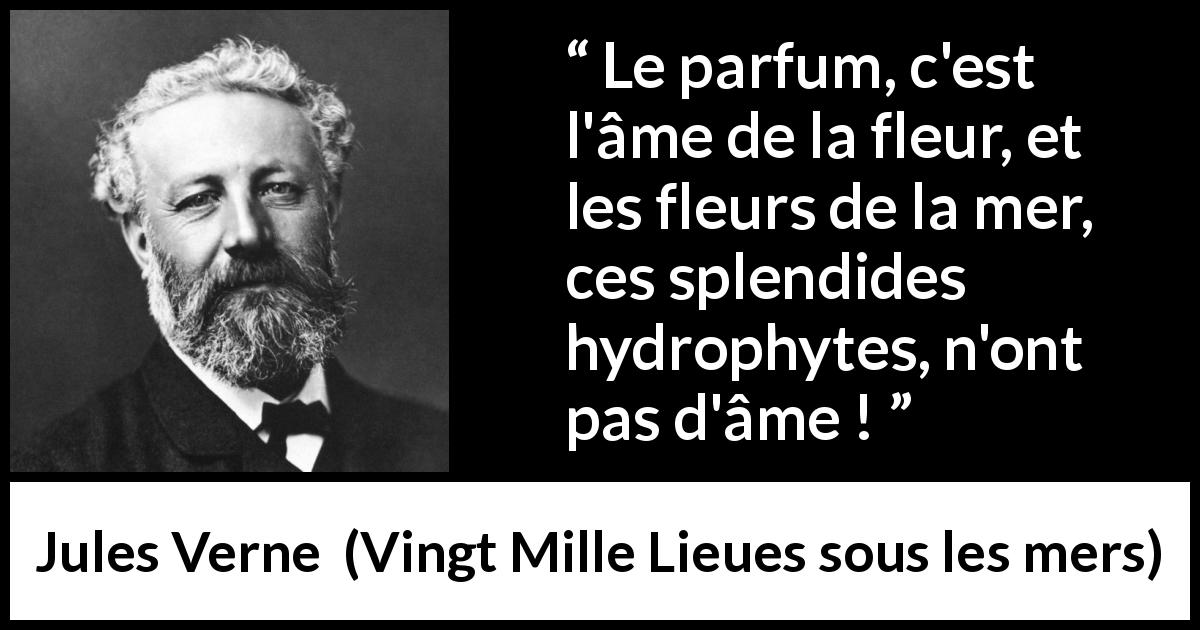 Citation de Jules Verne sur l'âme tirée de Vingt Mille Lieues sous les mers - Le parfum, c'est l'âme de la fleur, et les fleurs de la mer, ces splendides hydrophytes, n'ont pas d'âme !