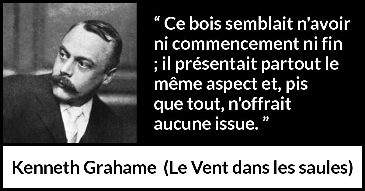 Citation de Kenneth Grahame sur le piège tirée du Vent dans les saules - Ce bois semblait n'avoir ni commencement ni fin ; il présentait partout le même aspect et, pis que tout, n'offrait aucune issue.