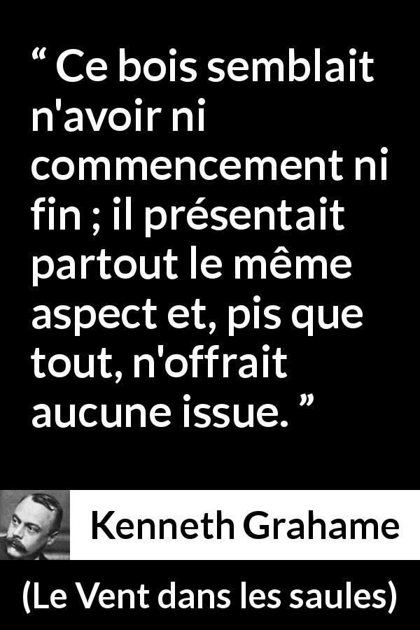 Citation de Kenneth Grahame sur le piège tirée du Vent dans les saules - Ce bois semblait n'avoir ni commencement ni fin ; il présentait partout le même aspect et, pis que tout, n'offrait aucune issue.