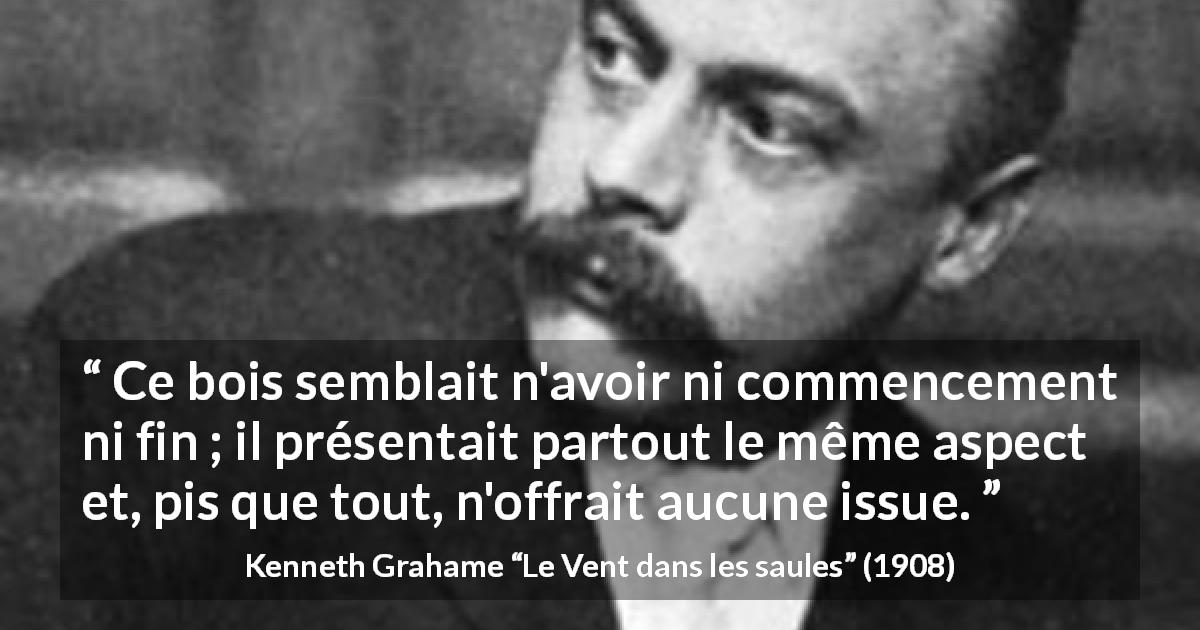 Citation de Kenneth Grahame sur le piège tirée du Vent dans les saules - Ce bois semblait n'avoir ni commencement ni fin ; il présentait partout le même aspect et, pis que tout, n'offrait aucune issue.