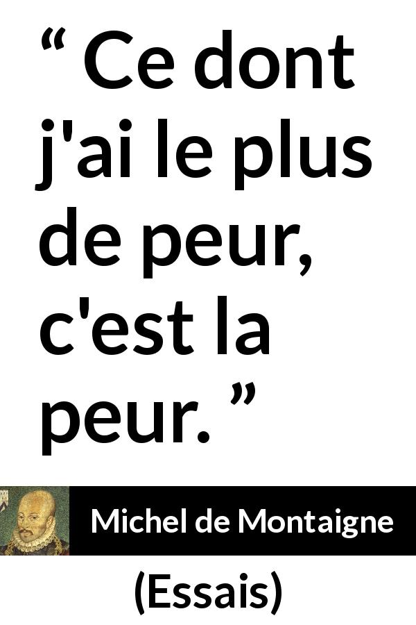 Citation de Michel de Montaigne sur la peur tirée d'Essais - Ce dont j'ai le plus de peur, c'est la peur.