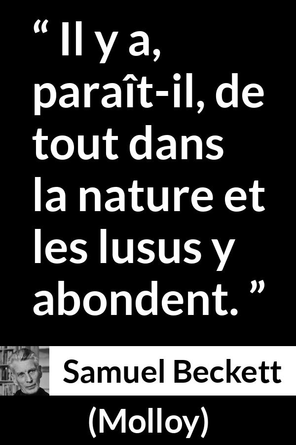 Citation de Samuel Beckett sur la nature tirée de Molloy - Il y a, paraît-il, de tout dans la nature et les lusus y abondent.