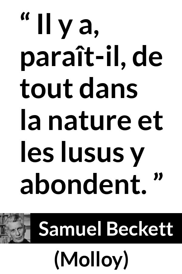 Citation de Samuel Beckett sur la nature tirée de Molloy - Il y a, paraît-il, de tout dans la nature et les lusus y abondent.