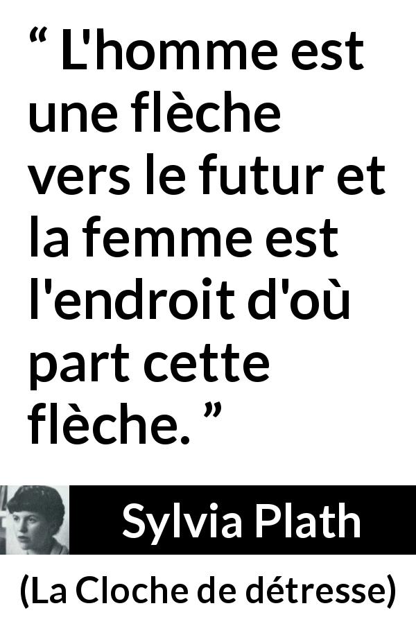 Citation de Sylvia Plath sur les femmes tirée de La Cloche de détresse - L'homme est une flèche vers le futur et la femme est l'endroit d'où part cette flèche.