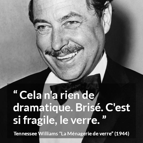 Citation de Tennessee Williams sur la fragilité tirée de La Ménagerie de verre - Cela n'a rien de dramatique. Brisé. C'est si fragile, le verre.